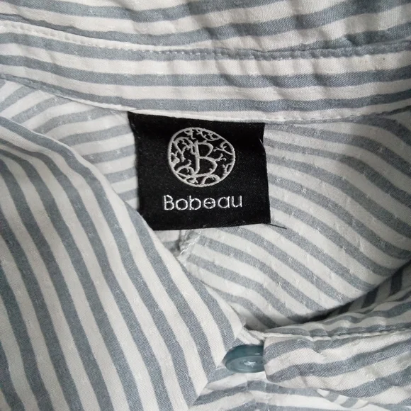 Bobeau Gray & White Vertical Stripe Button-Down Blouse Shirt Size L - Picture 8 of 10